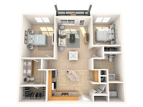 Floor plan for 2 beds, 2 baths, 1168 sqft